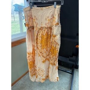 Free People Farrah Drop Waist Maxi Skirt Tiered Ivory Size 12 Boho Prairie